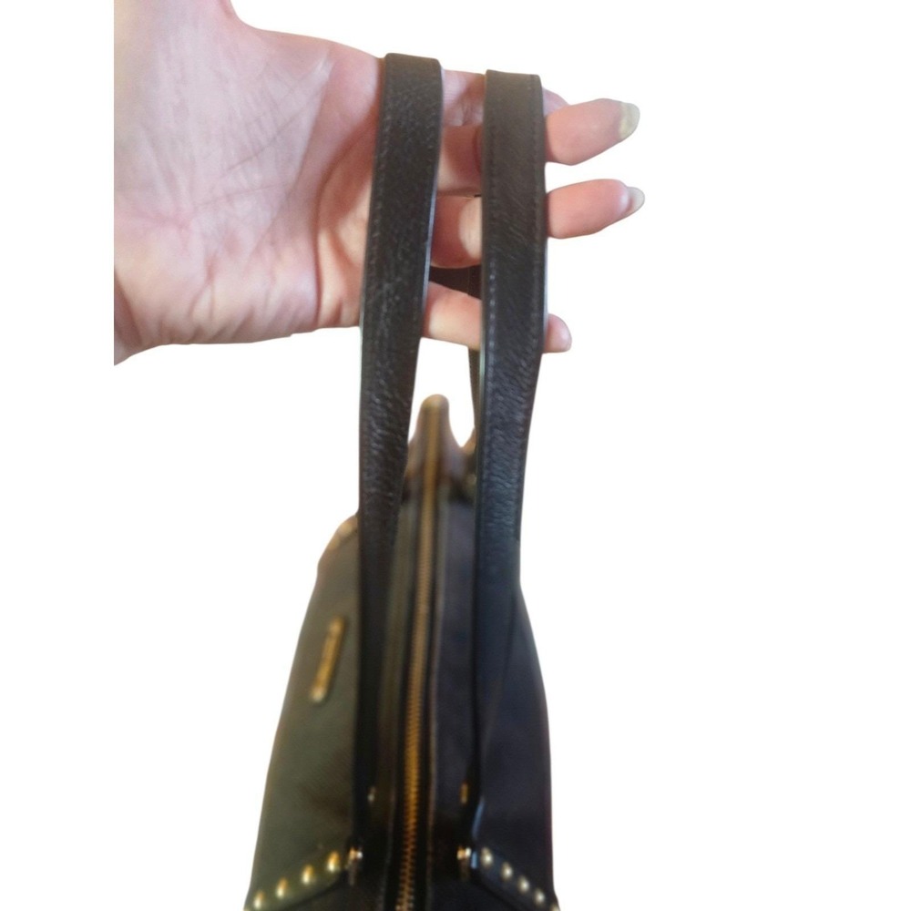 Michael Kors Black Canvas Leather Trim Studded Tote Shoulder Bag Gold Hardware - Picture 4 of 12